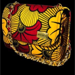 Vintage Ankara pattern floral print sling shoulder bag with chain straps